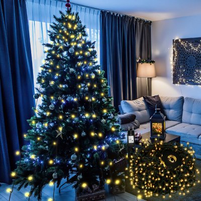 Yakimz LED osvětlení vánočního stromu 280 LED 2,8 m venkovní osvětlení vánočního stromu s kroužkem Světla na vánoční stromek LED pláštěnka teplá bílá