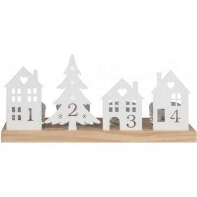 ANDEL vánoce 2025 Adventní svícen s kovovými dekoracemi a čísly bílý 28 x 7 x 13 cm – Hledejceny.cz