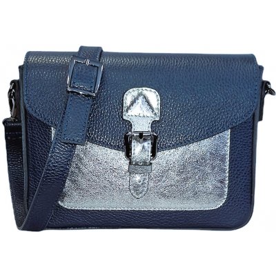 Vera Pelle dámská kožená kabelka s klopou modrá/stříbrná 8332 dblue/s