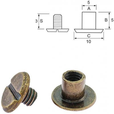 Pro Háčkování Nýt šroubovací 5 mm, Ø 5 mm staromosaz Počet: 1 ks – Zboží Dáma