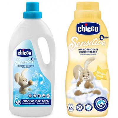 Chicco Prostředek prací dětský Sensitive 1,5 l + Aviváž konc. Jemný dotyk 750 ml