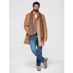 Ombre Men's coat with asymmetrical fastening and high collar light brown hnědá – Zboží Dáma