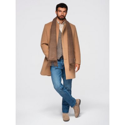 Ombre Men's coat with asymmetrical fastening and high collar light brown hnědá – Zboží Dáma