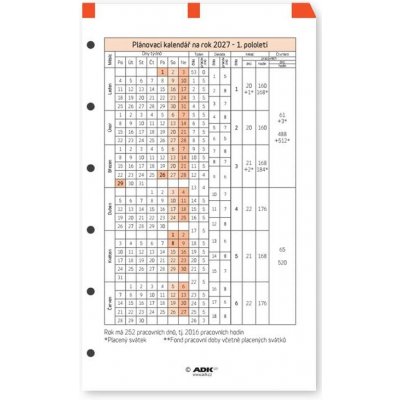 ADK Formulář Plánovací kalendář A7 2027 1 list – Zboží Živě