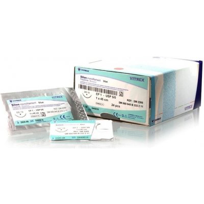 Silon monofil modrý 5/0 (EP1) 1 x 45 cm, DS15, 24 ks – Zboží Mobilmania