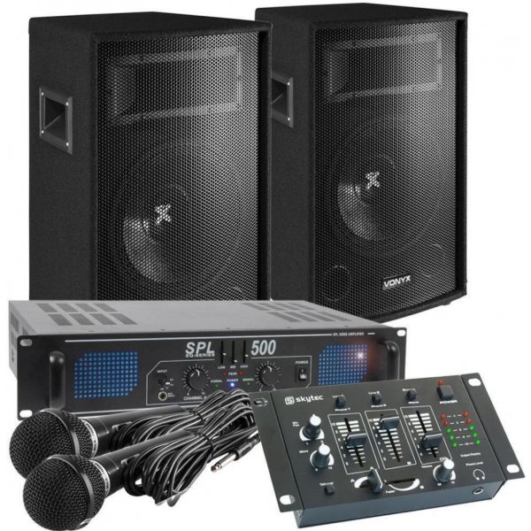 hi-fi systém Vonyx Complete Professional Karaoke 500W Set se zesilovačem, reproboxy a kabely