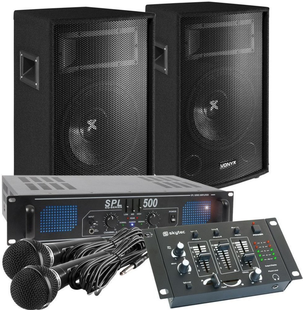 Vonyx Complete Professional Karaoke 500W Set se zesilovačem, reproboxy a kabely