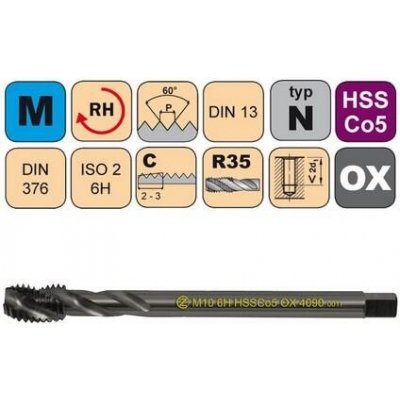 NÁSTROJE CZ Závitník strojní M10x1,5 ISO2 HSSCo5 OX DIN 376 RSP35 - 4090 - CZZ4090-M10-ISO2 – Hledejceny.cz