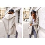 Fashionweek Dámský luxusní pletený kabát cardigan s kapucí BETI Béžový – Zboží Dáma