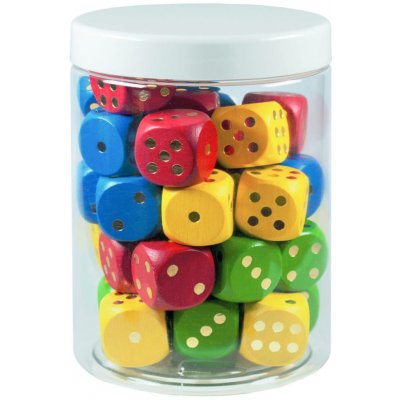 Detoa Hrací kostky barevné dřevo 25mm 34 ks v plastové dóze 10x14cm 12m+ – Zboží Živě
