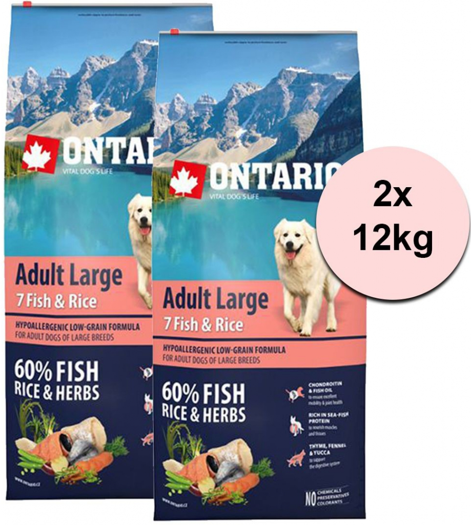 Ontario Adult Large 7 Fish & Rice 2 x 12 kg