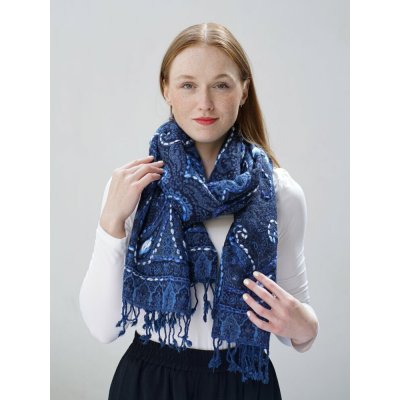 Šála z merino vlny s vyšíváním modrá s černou – Hledejceny.cz