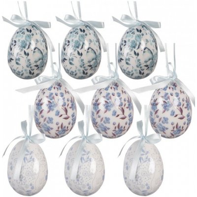 Clayre & Eef 9ks dekorace bílo-modré závěsné vajíčko s květy Spring Egg - Ø 5*8 cm – Hledejceny.cz