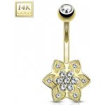 Šperky4U zlatý piercing do pupíku kytička se zirkony ZL01185-YG – Sleviste.cz