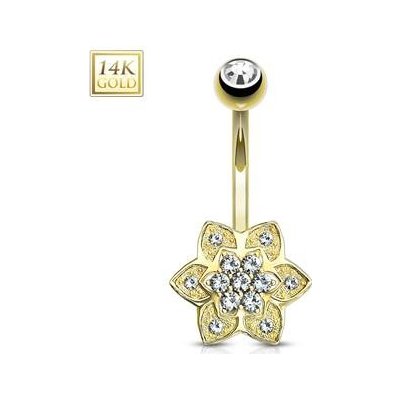 Šperky4U zlatý piercing do pupíku kytička se zirkony ZL01185-YG – Sleviste.cz