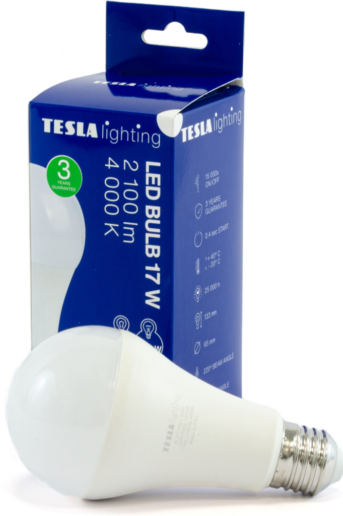 Tesla LED žárovka BULB E27, 17W, 230V, 2100lm, 25 000h, 4000K denní bílá 220st