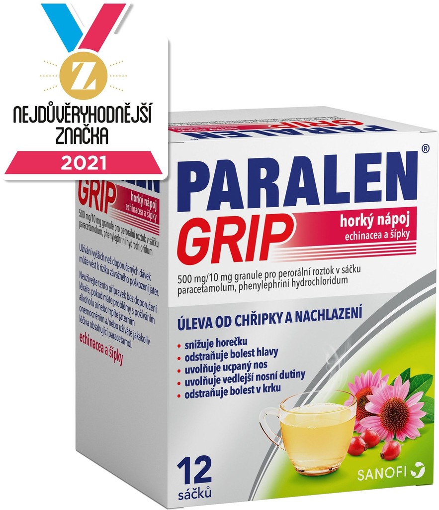 Paralen Grip Horký nápoj echinacea a šípky 500 mg/10 mg por.gra.sol.scc.12  od 158 Kč - Heureka.cz
