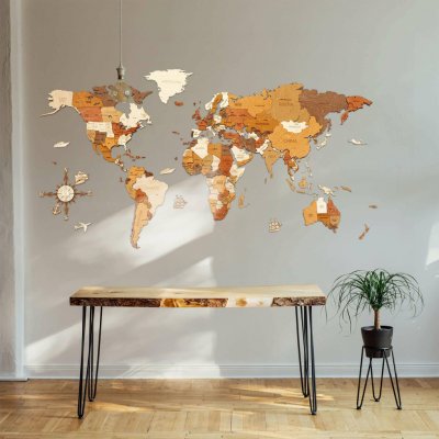 Nástěnná dřevěná mapa světa L120 - Traveler - 120 x 60 cm – Hledejceny.cz