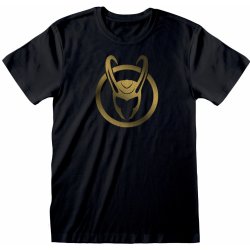 CurePink pánské tričko Marvel Loki Icon Gold [LOK01973TSB] černá