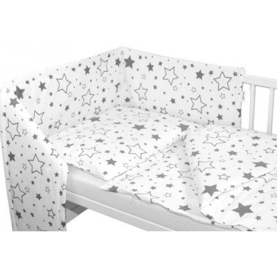 Baby Nellys 3-dílná sada mantinel s povlečením Šedé hvězdy a hvězdičky bílý 120 x 90 cm – Zboží Mobilmania