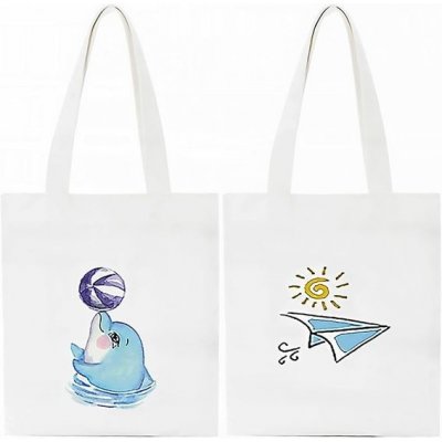 Barlone 2 kusy potištěných látkových tašek, bílá látková taška, bavlněná taška 40x33cm, lněná – Zboží Dáma