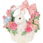 Clayre & Eef Dekorace bílý králíček v košíčku s květy 15*9*16 cm – Hledejceny.cz