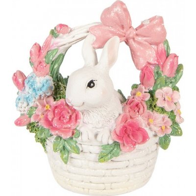 Clayre & Eef Dekorace bílý králíček v košíčku s květy 15*9*16 cm – Hledejceny.cz