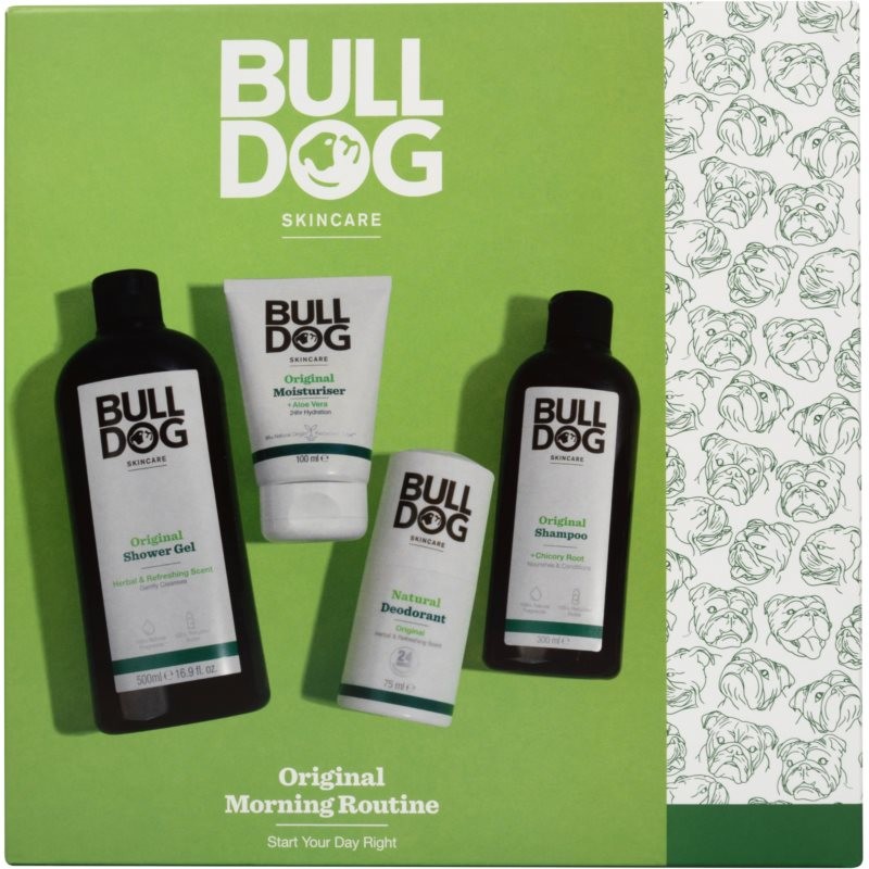 Bulldog Original sprchový gel pro muže 500 ml + hydratační krém na obličej 100 ml + deodorant roll-on 75 ml + energizující šampon 300 ml