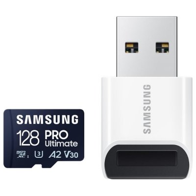 Samsung PRO Ultimate microSDXC 128GB + USB adaptér Paměťová karta, 128GB, microSDXC, UHS-I U3, V30 + USB adaptér MB-MY128SB/WW