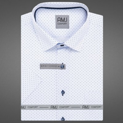 AMJ pánská bavlněná košile krátký rukáv regular fit VKBR1373 bílá s tmavě modrými tečkami