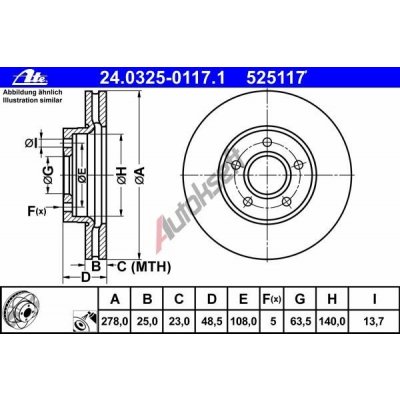 ATE Brzdový kotouč Power Disc - 278 mm AT 525117 | Zboží Auto
