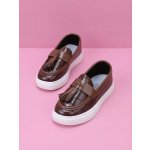 Klasické nazouvací polobotky ploché ekokůže s ozdobnými střapci hnědé – Zboží Dáma