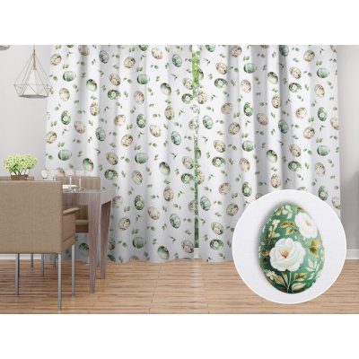 Biante Dekorační závěs TF-136 Zelené květované kraslice na bílém 140x230 cm – Zboží Dáma