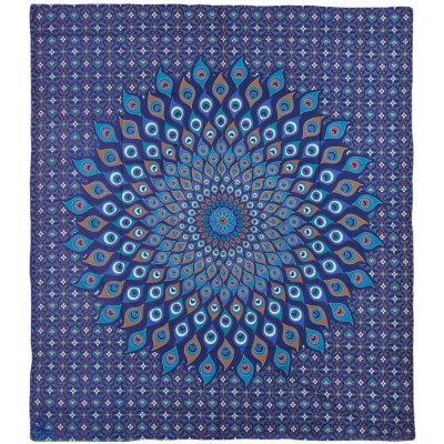 Sanu Babu přehoz na postel pestrobarevná paví mandala modro-tyrkysová 230 x 202 cm – Zboží Dáma