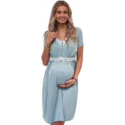 Těhotenská a kojicí viskózová košilka s bílou krajkou holubí modř 1D1636 šedá – Sleviste.cz