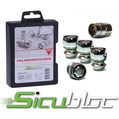 AEZ Sicubloc Sada bezpečnostních matic 4 ks + klíč M12x1,25 - kuželová 60° - 34mm - klíč 19 - stříbrná