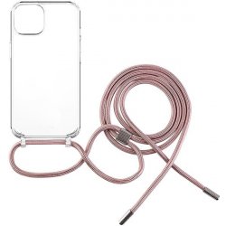 Pouzdro a kryt na mobilní telefon FIXED Pure Neck s růžovou šňůrkou na krk Apple iPhone 14 FIXPUN-928-PI