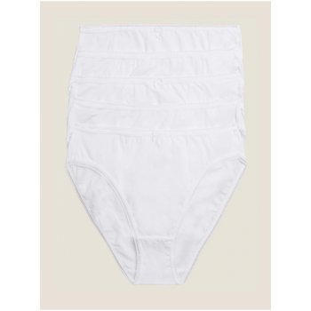 Marks & Spencer Vysoce střižené kalhotky do pasu z bavlny s lycrou® 5 ks v balení bílá
