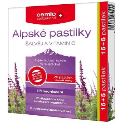 Cemio Alpské pastilky Šalvěj a Vitamin C 20 pastilek – Zboží Mobilmania