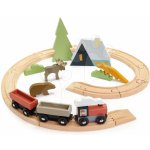 Leaf Toys Drevená vláčikodráha v horách Treetops Train Set Tender &s vlakom zvieratkami a chatou – Zboží Dáma