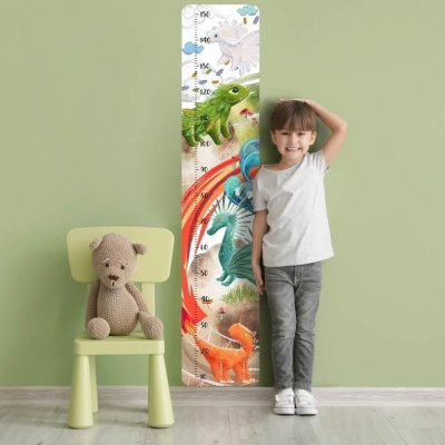 INSPIO Samolepka na zeď pro kluky - Dino metr do dětského pokoje zvířata, auta a dinosauři, kolekce, dětský metr, akvarelové samolepky bílá, modrá, zelená, plnobarevný motiv rozměry 70x90 – Zboží Mobilmania