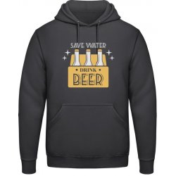 AWDis Hoodie Mikina Design Šetřete vodou pijte pivo Uhelná černá