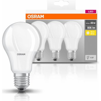 Osram sada 3x LED žárovka E27, A60, 8,5W, 806lm, 2700K, teplá bílá