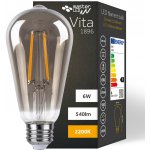 Vipelectro LED žárovka E27 ST64 6W 4xCOB Filament Vita 650lm KOUŘOVÁ, ULTRA TEPLÁ BÍLÁ – Hledejceny.cz