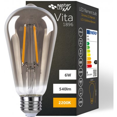 Vipelectro LED žárovka E27 ST64 6W 4xCOB Filament Vita 650lm KOUŘOVÁ, ULTRA TEPLÁ BÍLÁ – Hledejceny.cz