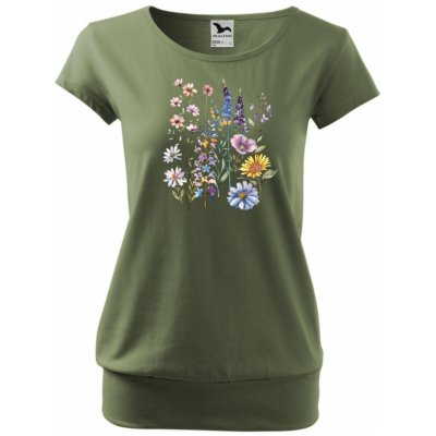 MALFINI Tričko City s potiskem luční kvítí 3 khaki – Sleviste.cz