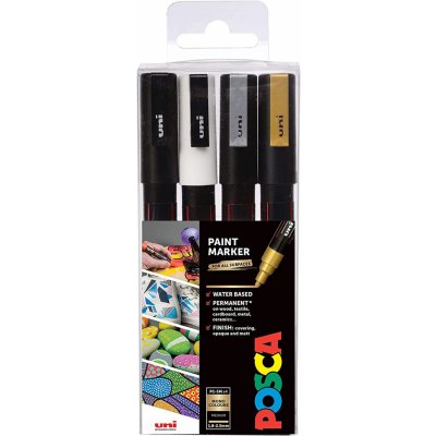 Posca Univerzální sada akrylátových popisovačů 1,8 - 2,5 mm Černá, bílá, zlatá, stříbrná 4 kusy PC-5M – Zbozi.Blesk.cz