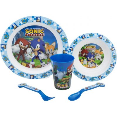 STOR Dětské plastové nádobí JEŽKO SONIC Micro talíř miska sklenice příbor