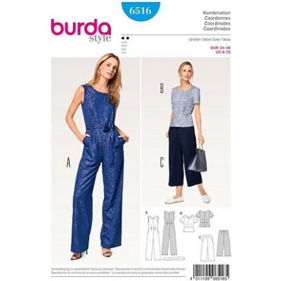Střih Burda modrý 6516 - overal a kalhoty s širokými nohavicemi, top peplum – Hledejceny.cz
