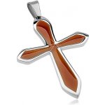 Šperky eshop Přívěsek z chirurgické oceli ve tvaru kříže s hnědou glazurou G3.16 – Sleviste.cz